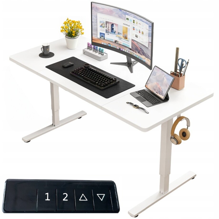 Biurko Elektryczne Podnoszone Białe 160x80 Regulowane Wysokości 72-118 cm