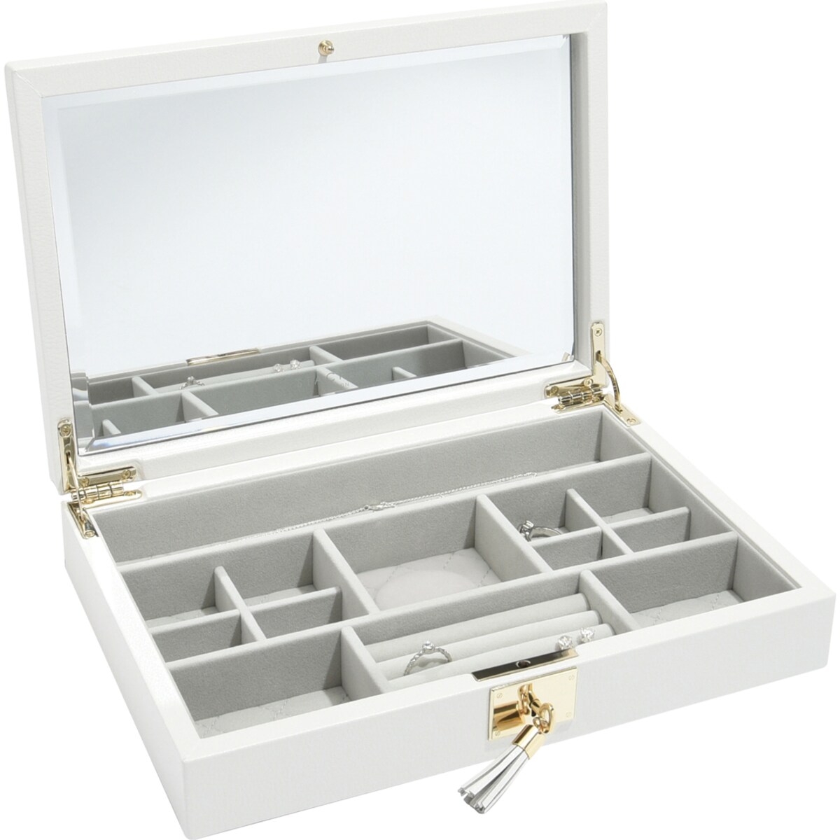 Szkatułka na biżuterię Loves Luxury biała z pokrywką i lusterkiem