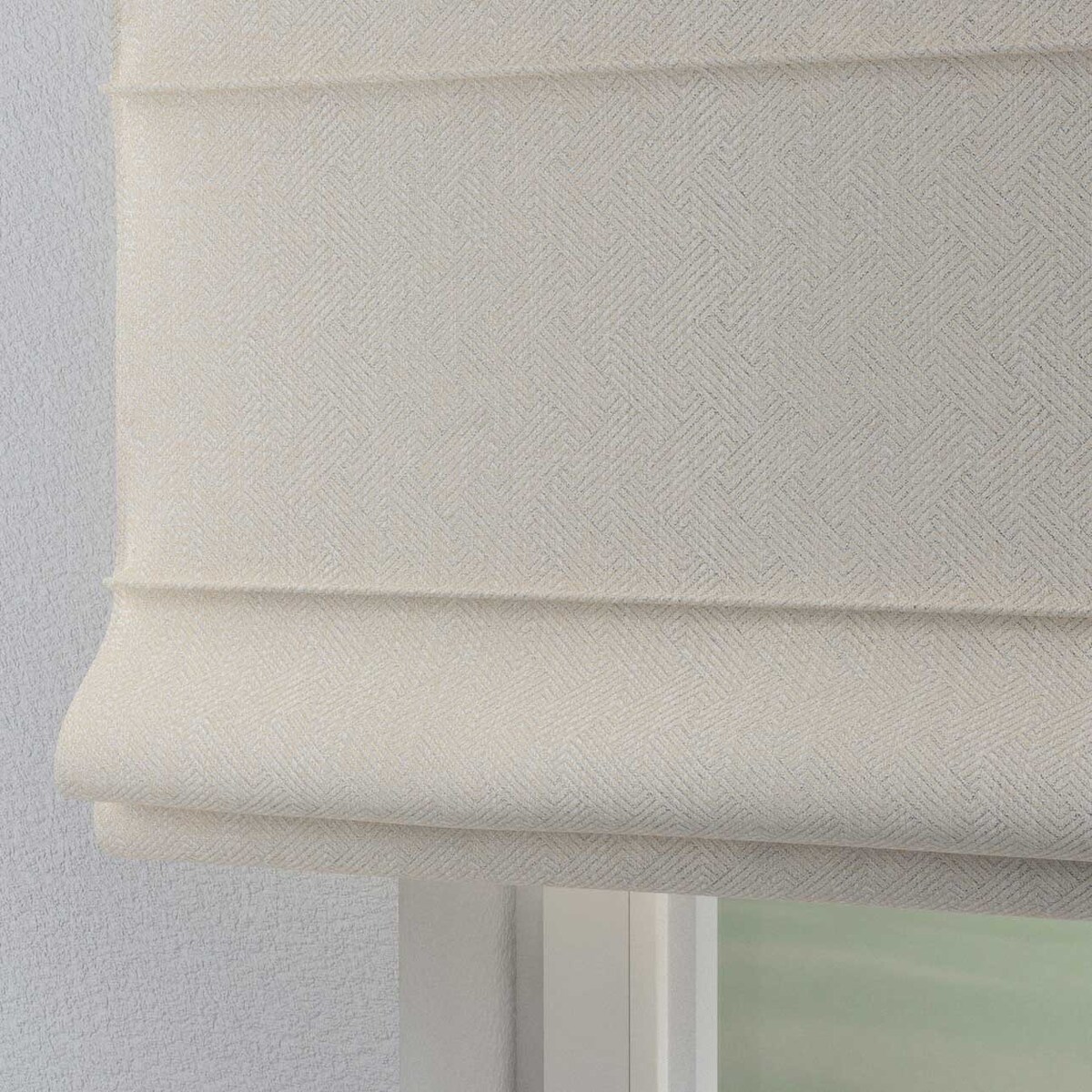 Roleta rzymska Verona, połyskujące geometryczne wzory na tle w kolorze ecru, Imperia Premium