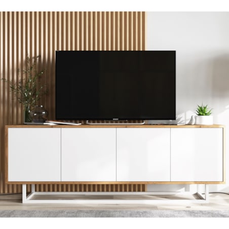 Industrialna Szafka RTV Loft Komoda RTV Dąb Wotan Biały MAT 150 cm