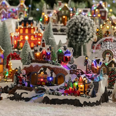 Dekoracja - grająca scenka świąteczna Wioska Mikołaja 48,7x31,8x32,1 cm