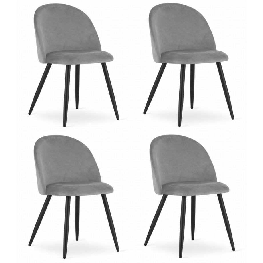 Krzesło Do Jadalni Kuchni Salonu Bello - Aksamit Jasnoszare / Nogi Czarne X 4