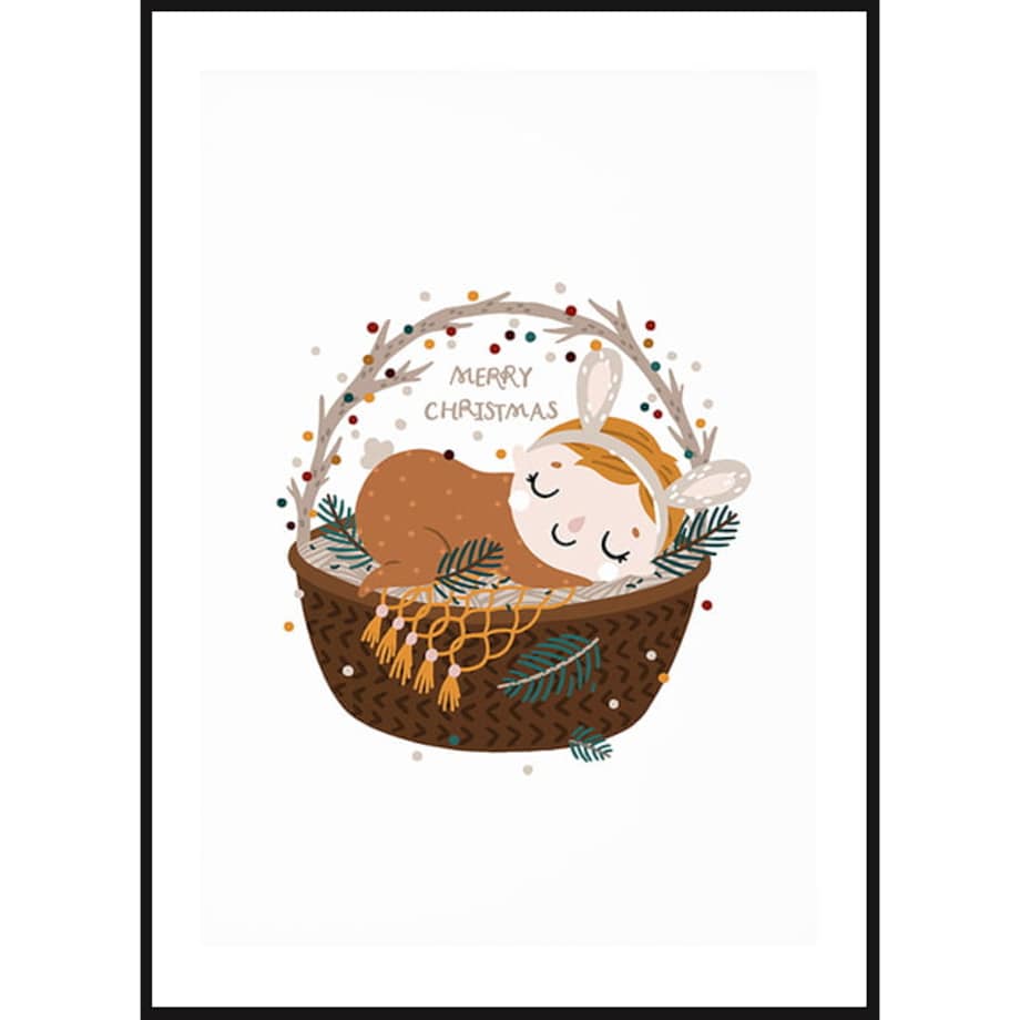 Poster Story, Plakat, Obraz - Słodki Jelonek w Słodkim Koszyczku, wymiary 21 x 30 cm