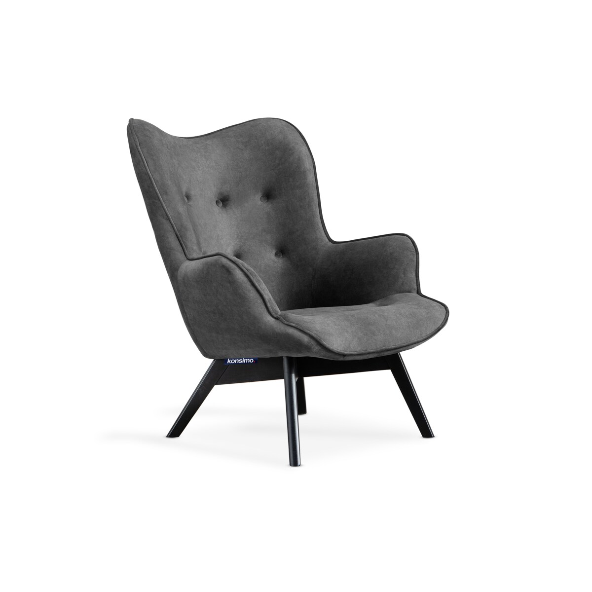 KONSIMO GLORI Fotel relaksacyjny welurowy z pikowaniem w kolorze grafitowym