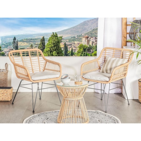 Zestaw mebli balkonowych z poduszkami TRESTINA Technorattan Jasnobrązowy