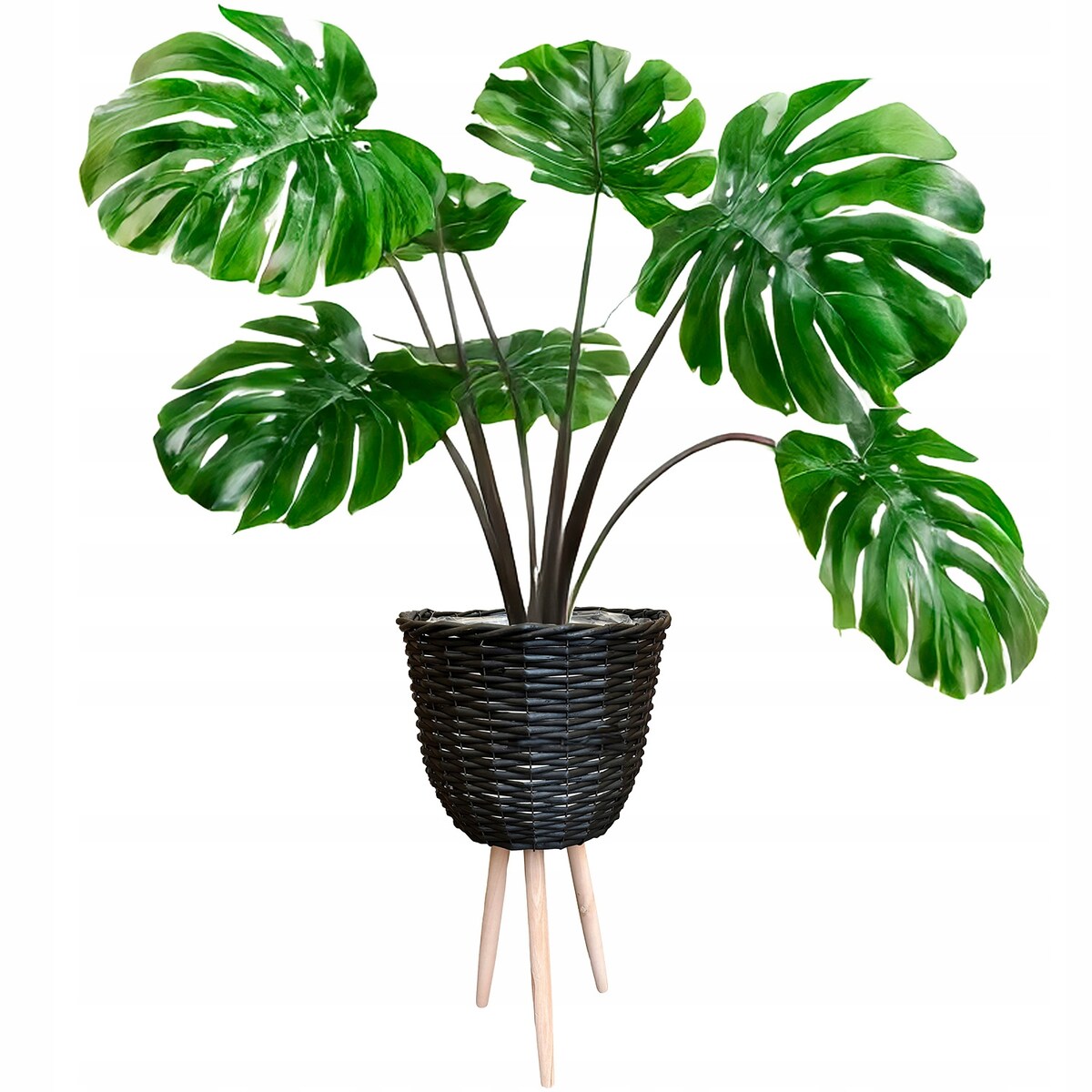 DONICZKA BAMBUSOWA DUŻA na nóżkach kwietnik czarny na balkon do salonu domu