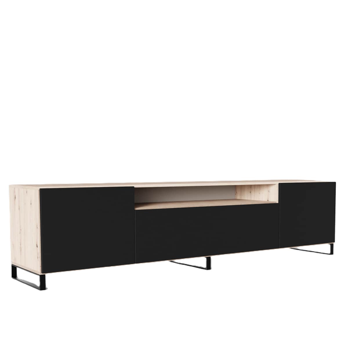 Szafka RTV LION 200 cm na metalowych nogach, do salonu -czarna+artisan