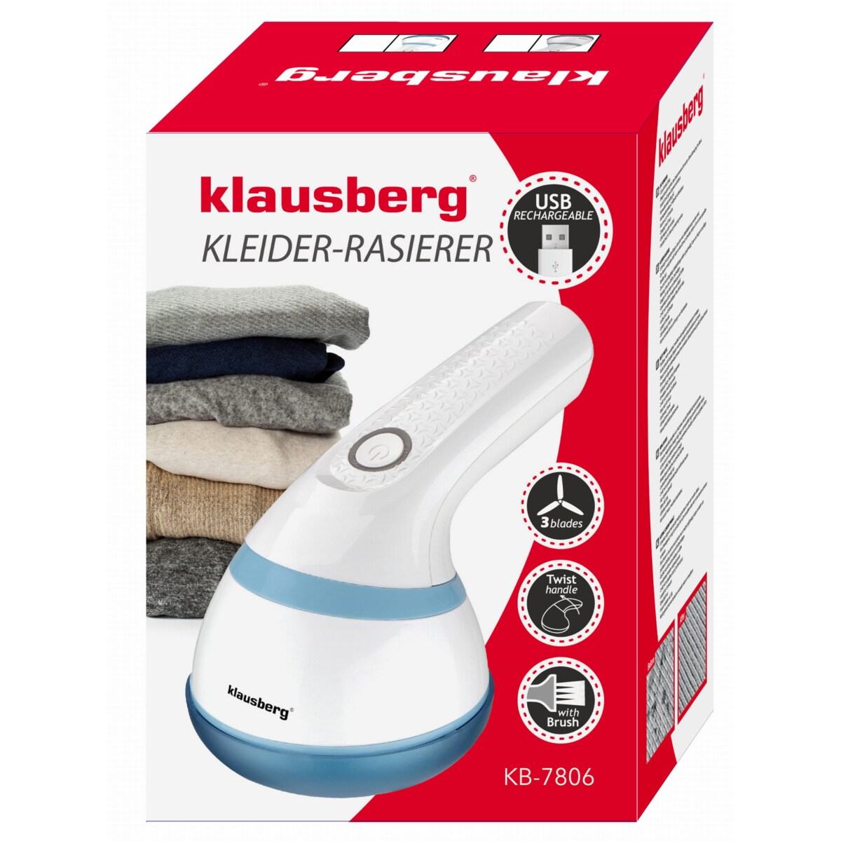 Golarka elektryczna do ubrań odzieży swetrów akumulatorowa KLAUSBERG