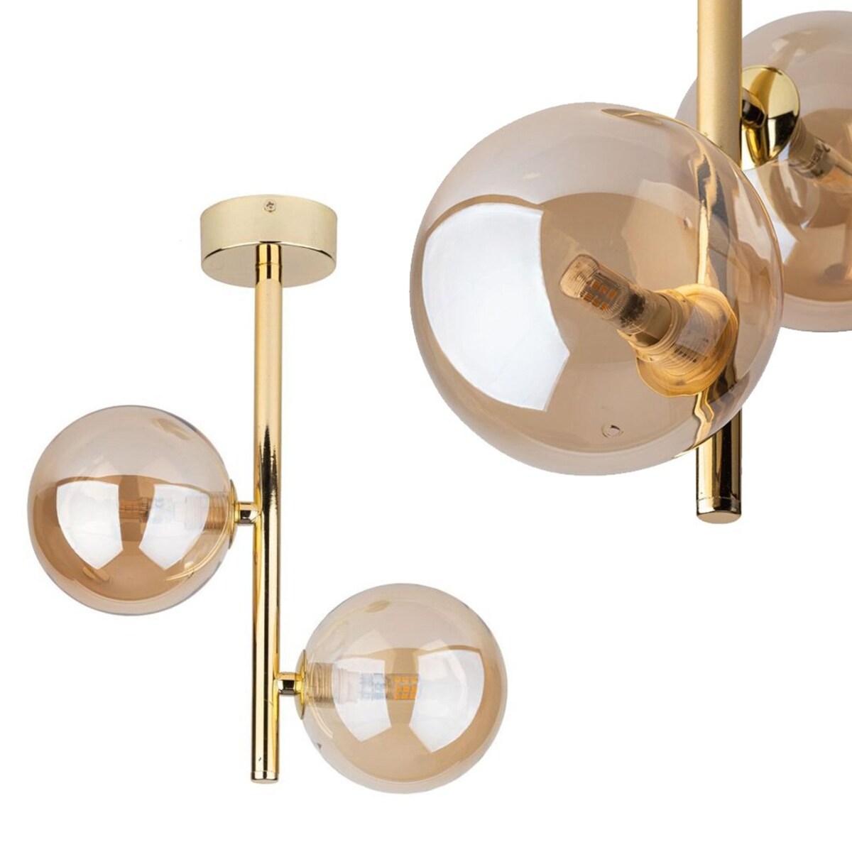 Lampa sufitowa TK Lighting ESTERA GOLD 4547 czarno-złota 2xG9 z białymi szklanymi kloszami, nowoczesna do salonu i sypialni