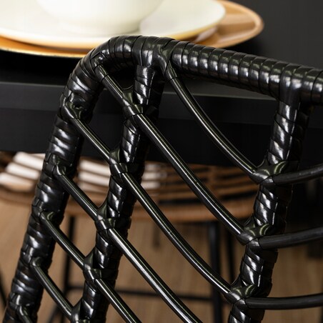 Hoker Krzesło Barowe Kuchenne Do Jadalni Ogrodowe Taras Rattan Czarne Jerry