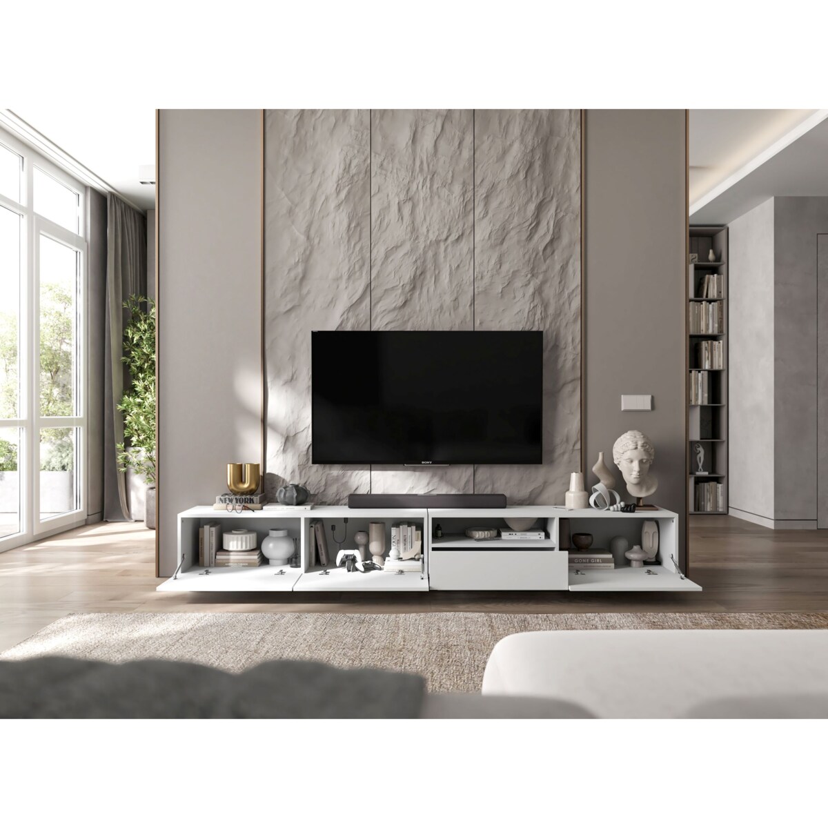 Szafka RTV Loft Stojąca / Wisząca Biały MAT Komoda RTV Szuflada 240 cm