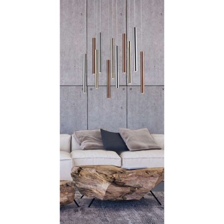 LAMPA wisząca LOYA P0461-11A-B5SC Zumaline metalowa OPRAWA zwis LED 55W 3000K sople tuby chrom miedź złote