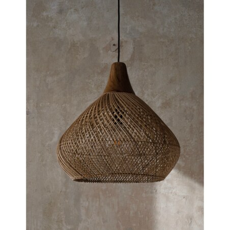 Rattanowa lampa z drewnem teakowym BAND w rozmiarze L - naturalna