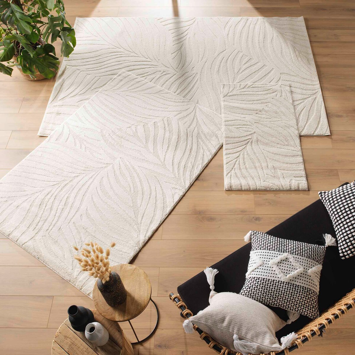 Dywan do salonu ANKARA, beżowy, wzór liści