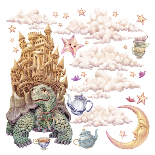 Zestaw naklejek na ścianę, Pastelowe zwierzęta z bajki - żółw, 130cm