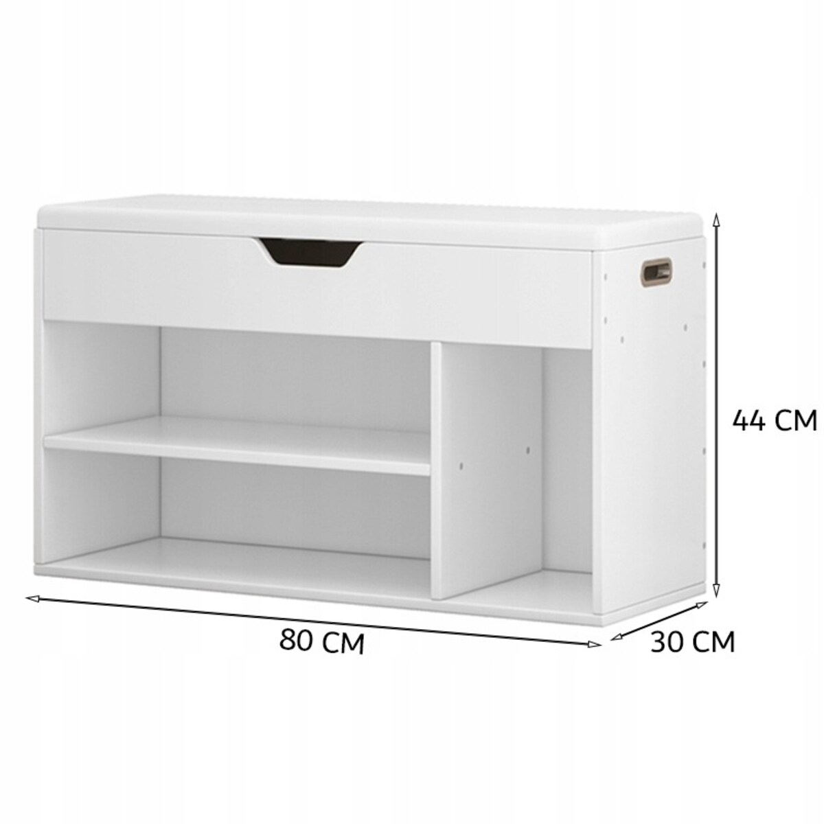 Szafka na buty z siedziskiem drewniana schowek 3 półki otwierana biała 80cm