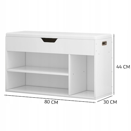 Szafka na buty z siedziskiem drewniana schowek 3 półki otwierana biała 80cm