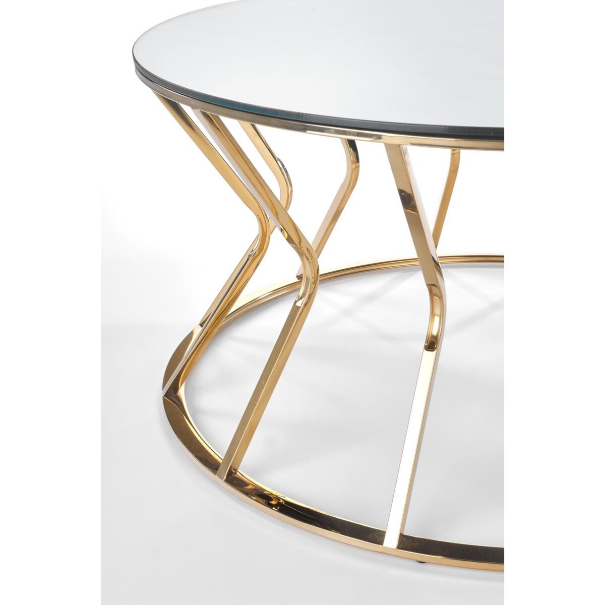 STOLIK KAWOWY Finea L 90x46 cm SZKLANY BLAT złota rama