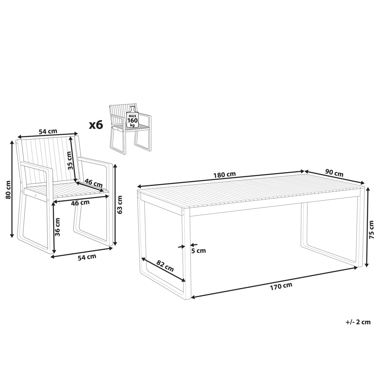Zestaw ogrodowy akacjowy stół i 6 krzeseł jasne drewno SASSARI