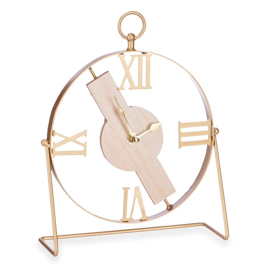 Zegar na komodę z minimalistyczną tarczą i złotymi wskazówkami, 21 x 27 cm