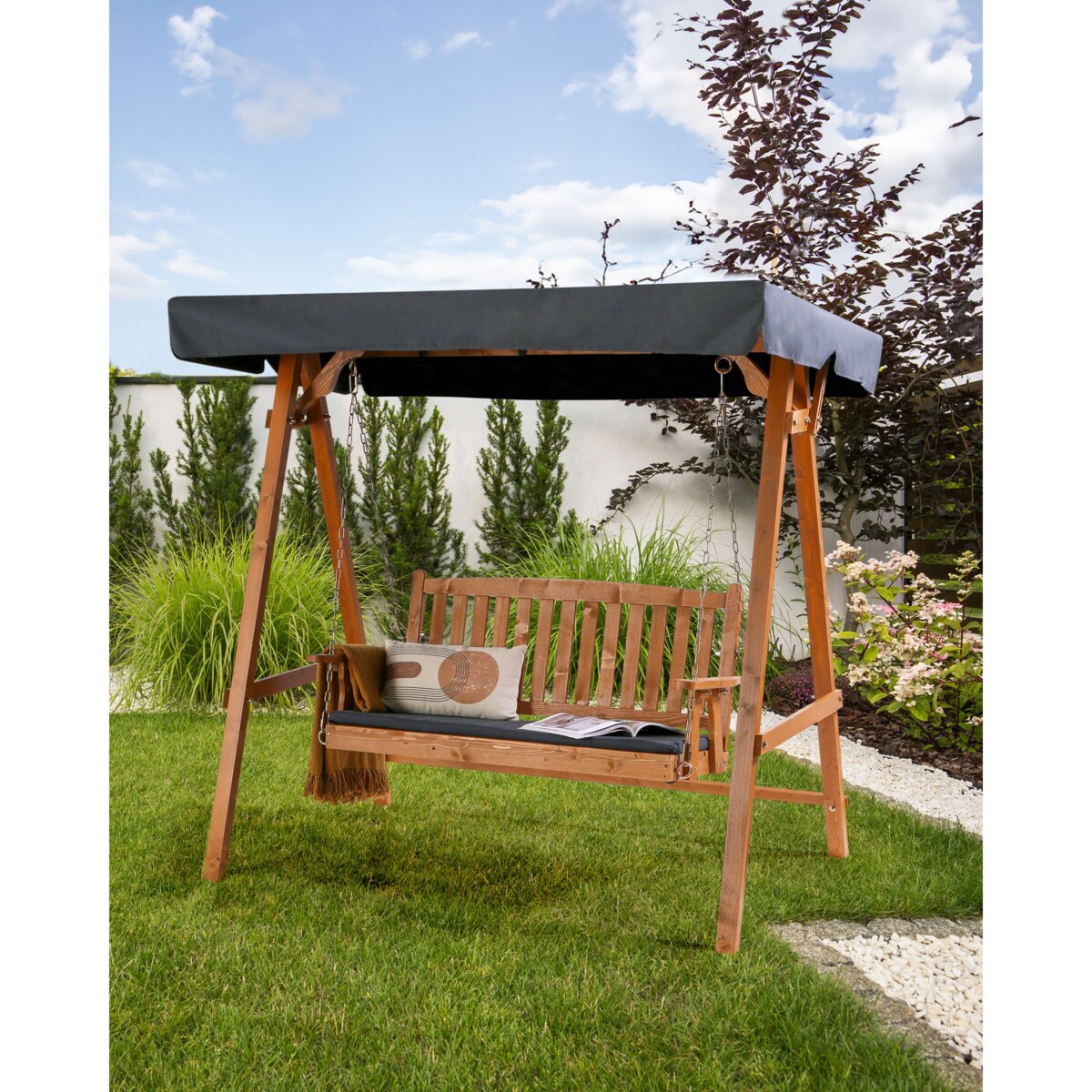 Huśtawka ogrodowa FIBBIALLA Drewno świerkowe Jasne drewno