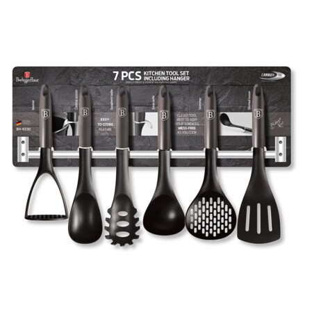 Zestaw przyborów kuchennych z relingiem 7 elementów BERLINGER HAUS Carbon Pro