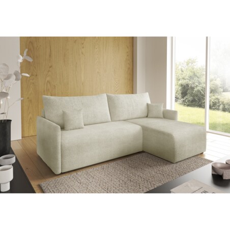 Narożnik z funkcją spania VALIA i pojemnikiem na pościel, beżowy