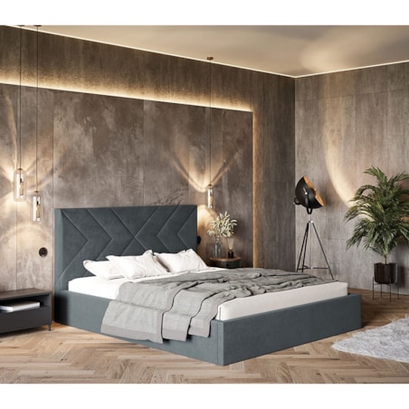 Łóżko do sypialni 160x200 OLDO 1 tapicerowane, z pojemnikiem - grafitowe