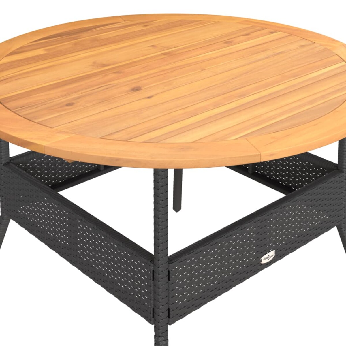 vidaXL Stół ogrodowy z akacjowym blatem, czarny, Ø110x71 cm, rattan PE