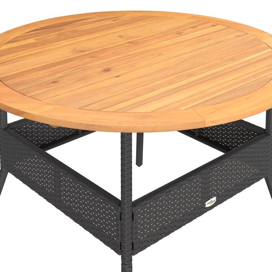 vidaXL Stół ogrodowy z akacjowym blatem, czarny, Ø110x71 cm, rattan PE