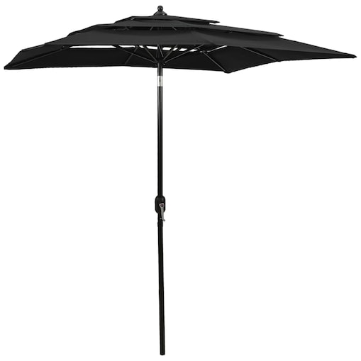 vidaXL 3-poziomowy parasol na aluminiowym słupku, czarny, 2x2 m