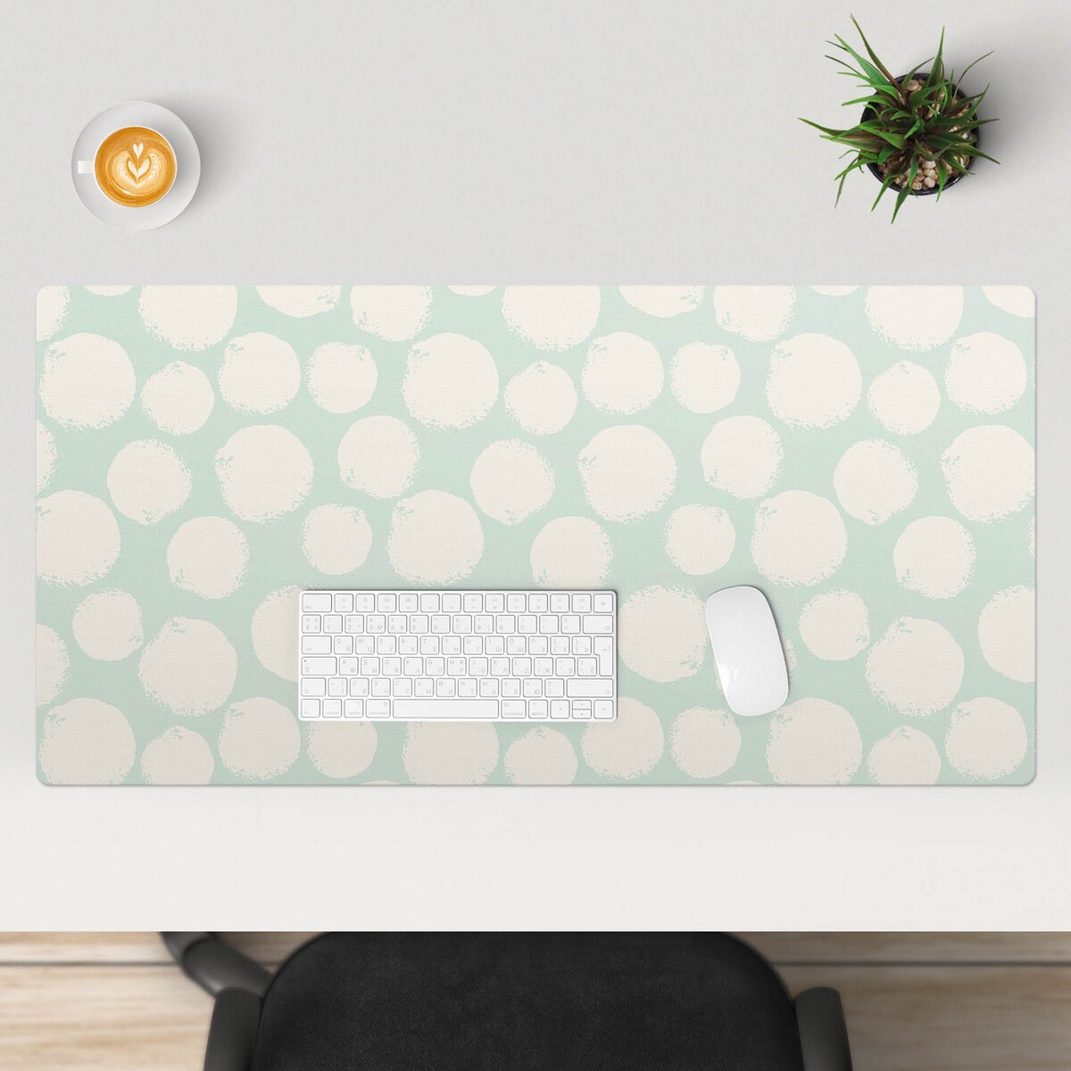 Miętowa mata na biurko Pastelowe kropki, 100x50 cm