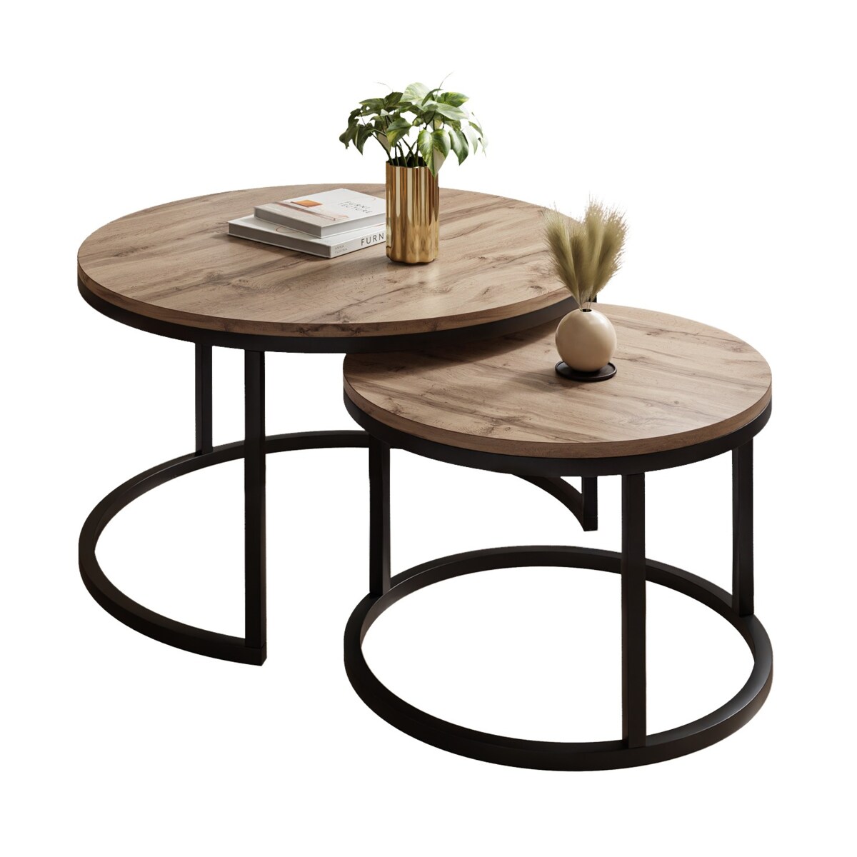 Okrągły stolik kawowy CIRI 2w1 czarny dąb wotan