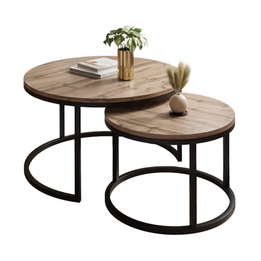 Okrągły stolik kawowy CIRI 2w1 czarny dąb wotan