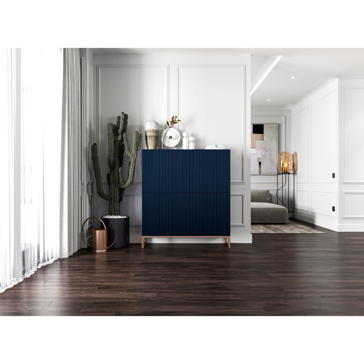 Komoda RTV Glamour Szafka RTV Granatowy MAT Ryflowane Fronty 112 cm