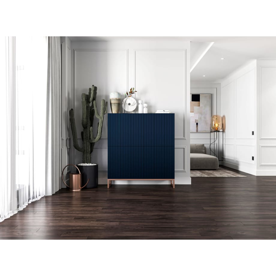 Komoda RTV Glamour Szafka RTV Granatowy MAT Ryflowane Fronty 112 cm