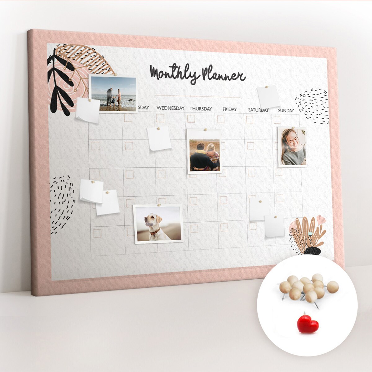 Tablica korkowa Planer miesięczny 140x100cm - drewniane pinezki