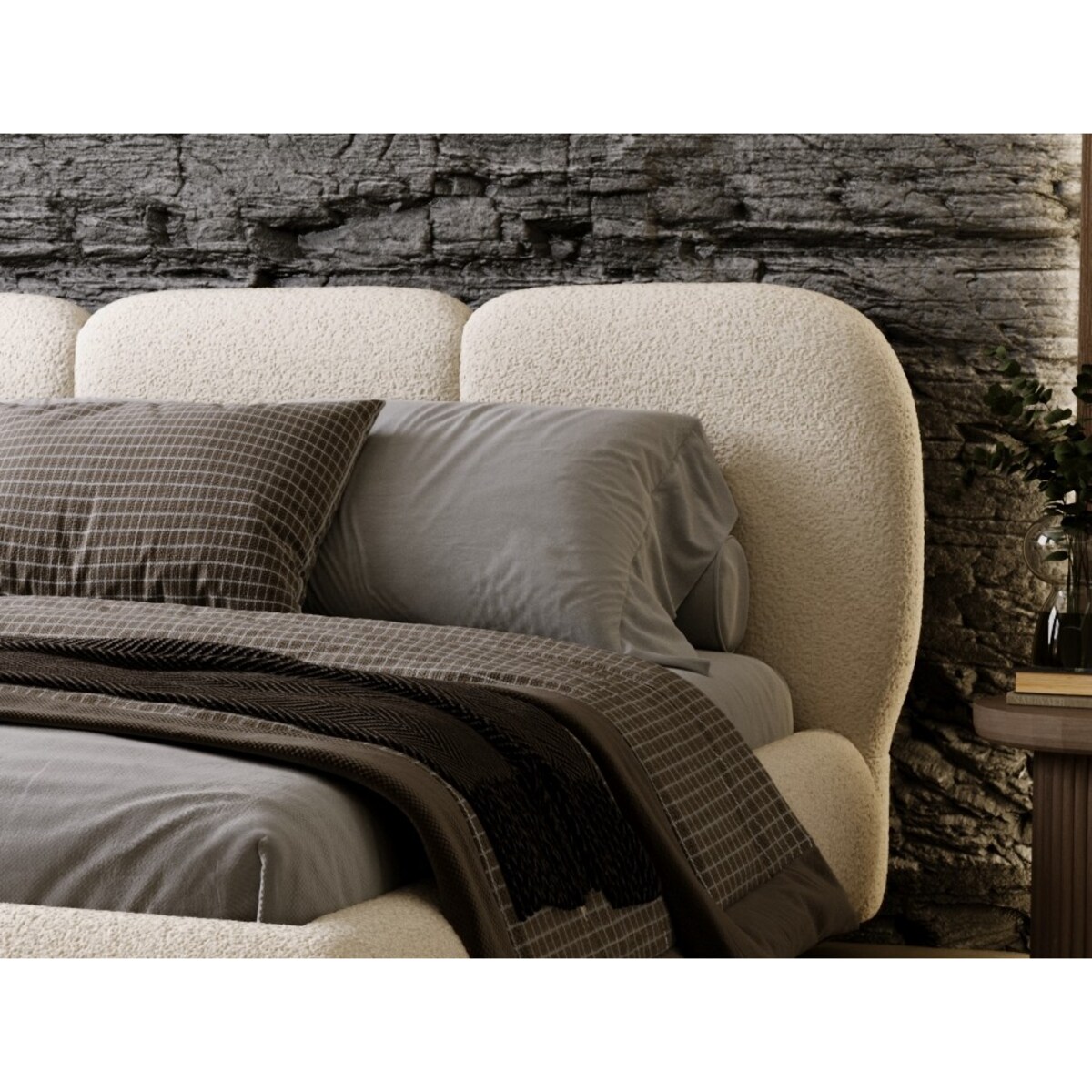 Łóżko tapicerowane 200x200 ROZA z pojemnikiem na pościel, śmietankowe