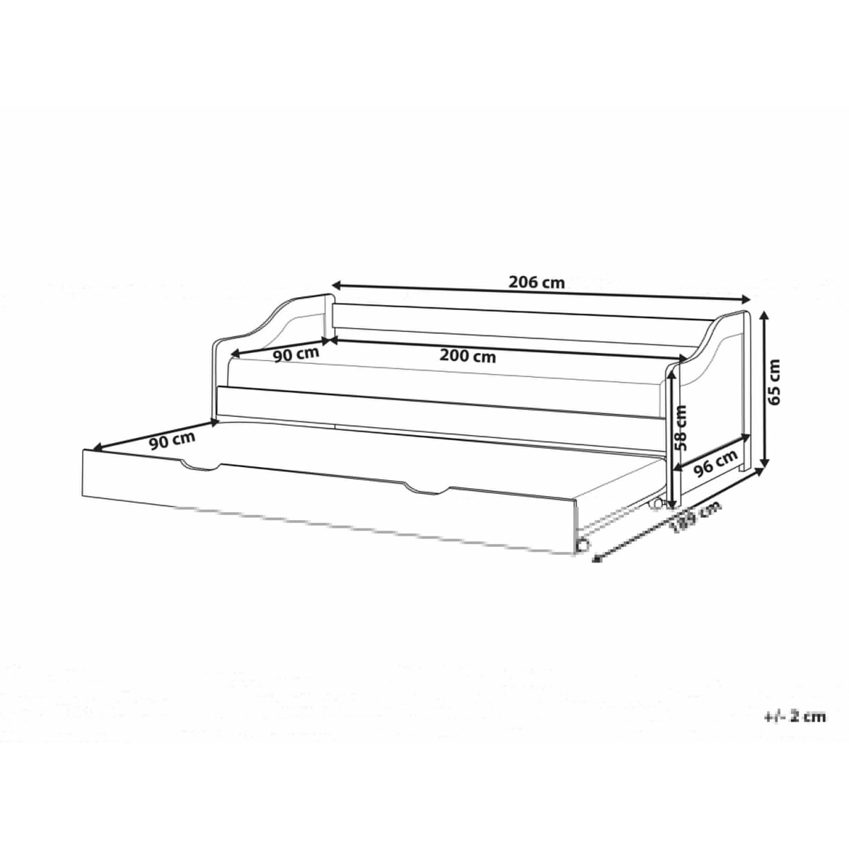 Łóżko wysuwane drewniane 90 x 200 cm jasne LUNERAY