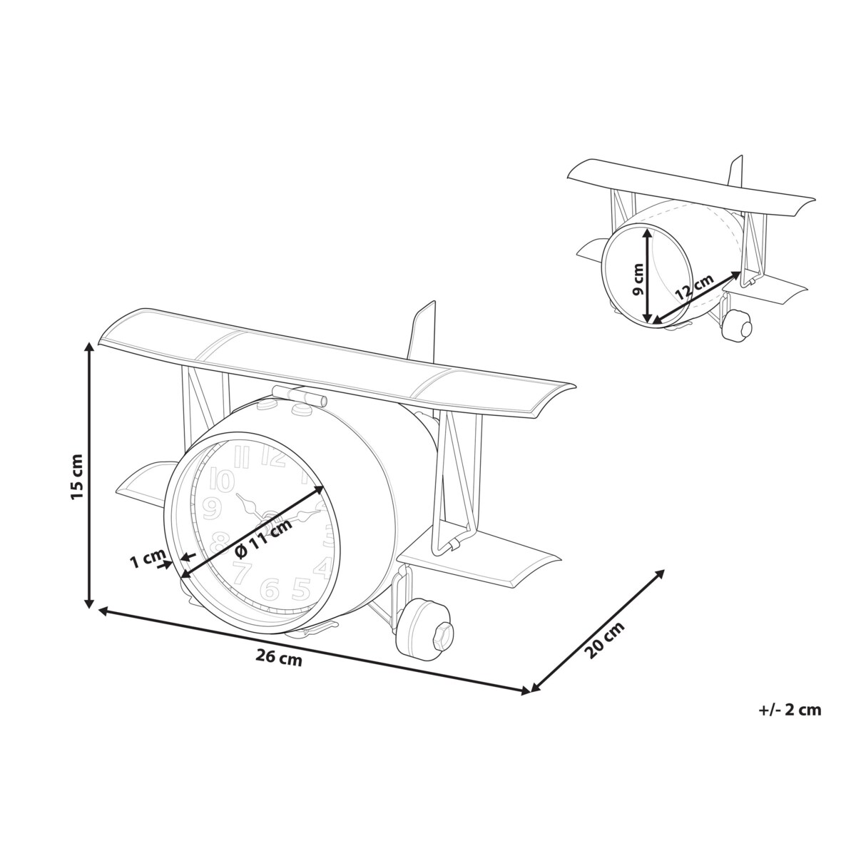 Zegar stojący w kształcie samolotu srebrny STANS