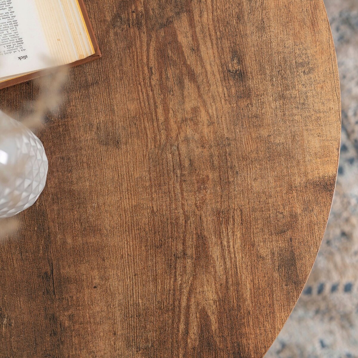 Stolik Kawowy Okrągły Loft Dąb Rustykalny Czarny TIM MAX