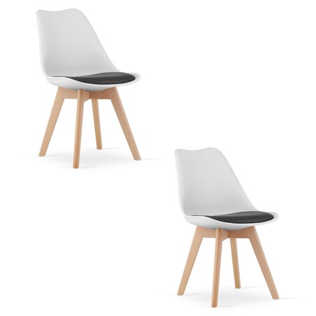 Krzesło Do Jadalni Kuchni Salonu Mark Biało Czarne / Nogi Naturalne X 2