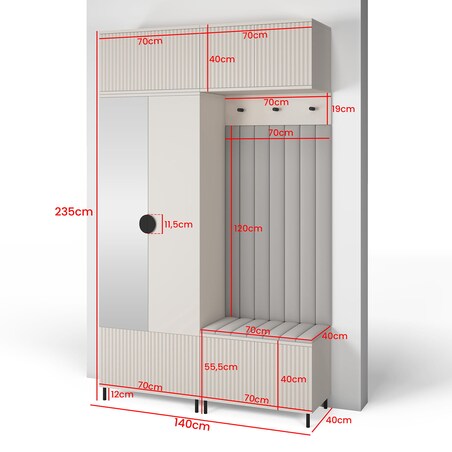 Garderoba Ritmo wersja 2 z lustrem i panelami Trinity 14 Cashmere