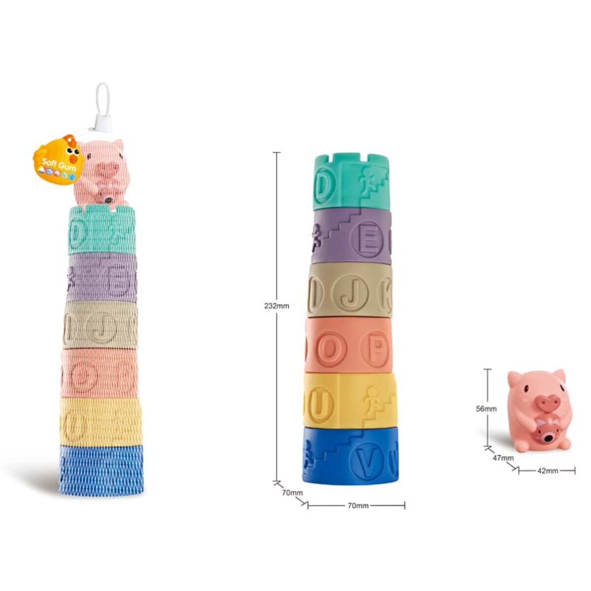 Wieża sensoryczna ze świnką - miękkie klocki