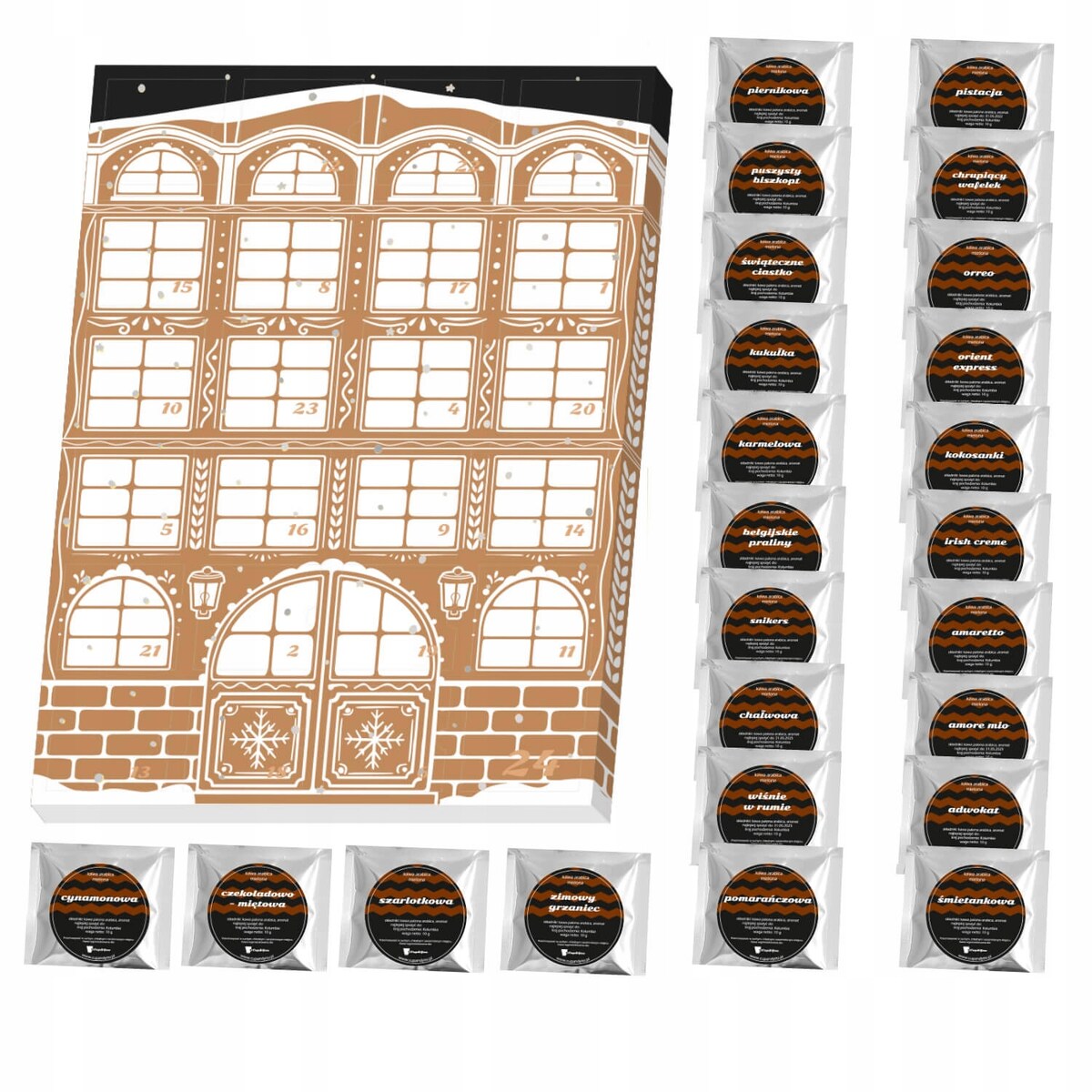 KALENDARZ ADWENTOWY Z KAWĄ 2025 24 RÓŻNE SMAKI KAW AROMATYZOWANYCH CUP&YOU - PREZENT UPOMINEK NA ŚWIĘTA MIKOŁAJA DLA KOBIETY MĘŻCZYZNY FACETA