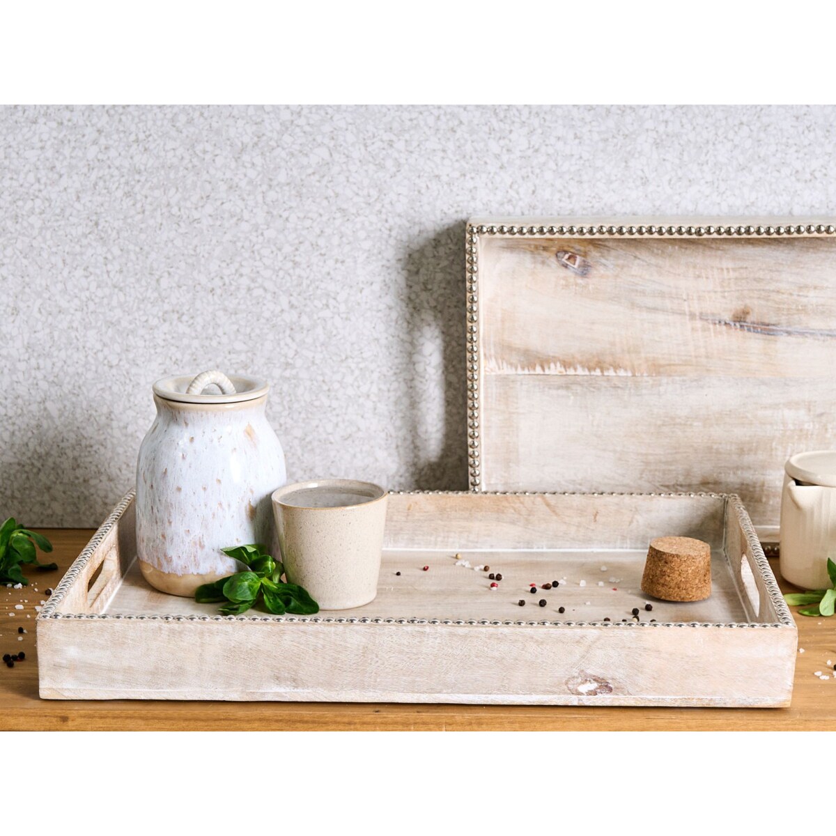 Zestaw 2 tac do serwowania QUENA Drewno mango Jasnobrązowy