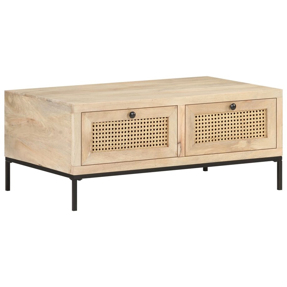 vidaXL Stolik kawowy, 90x50x37 cm, drewno mango i naturalna trzcina