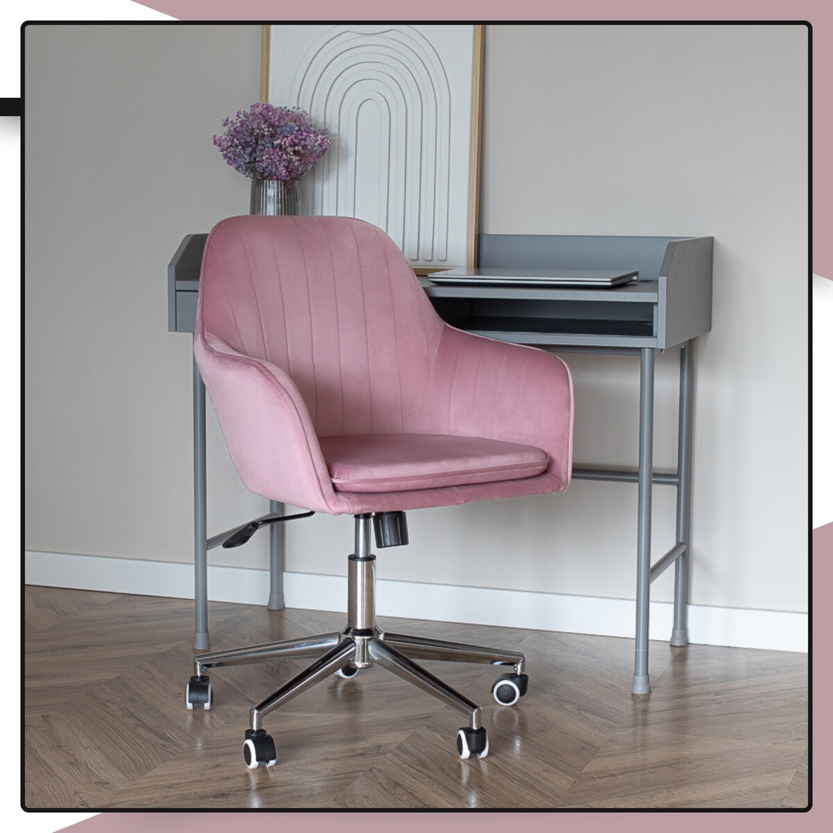 Krzesło biurowe fotel obrotowy welurowy regulowany różowy