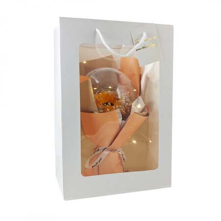 Bukiet zapachowych kwiatów mydlanych w torebce na prezent, kula, świecące LED - BUK14ZO