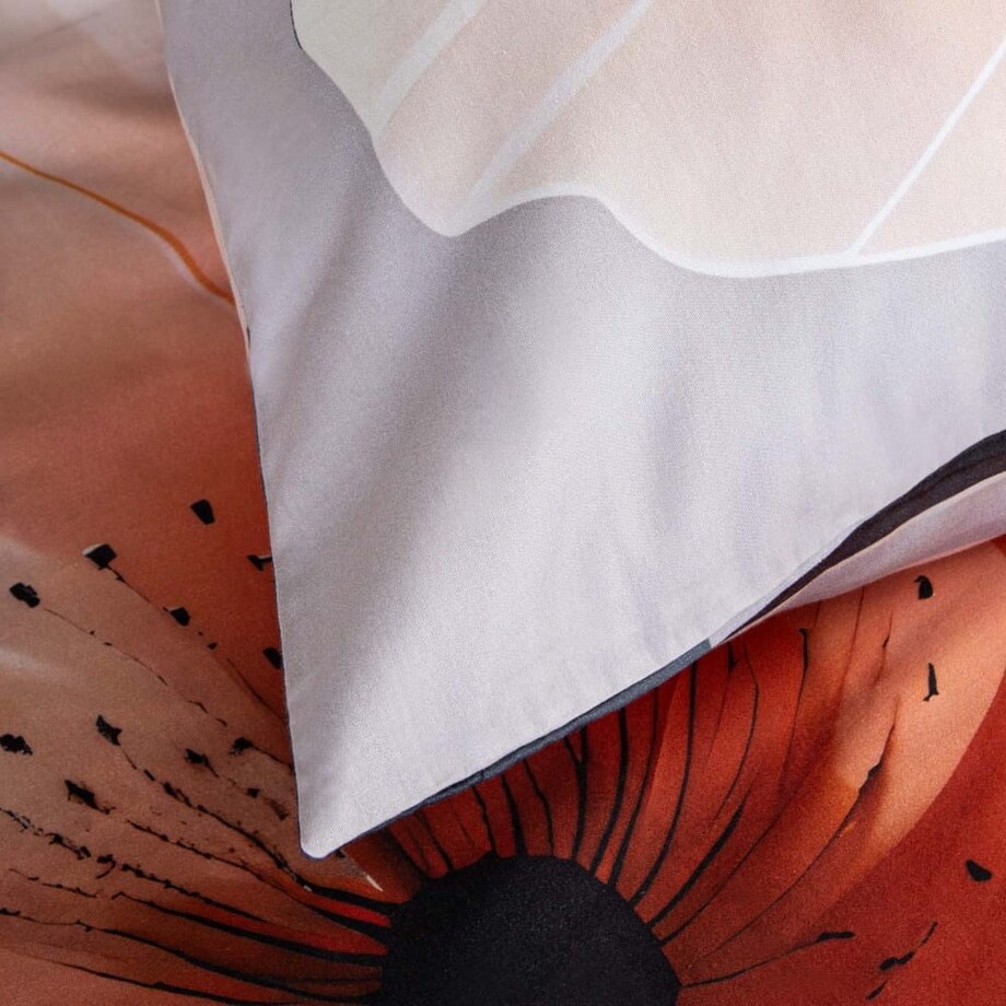 Pościel satyna bawełniana 180x200 Satynlove Premium szara z pomarańczowymi kwiatami